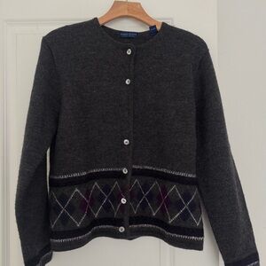 Karen Scott vintage pure wool grey long sleeve button cardigan sweater medium